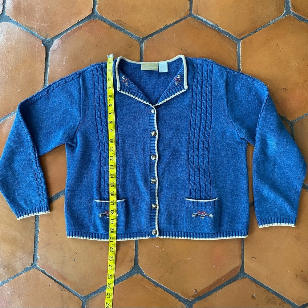 Liz Claiborne Lizwear vintage cable knit granny ore cardigan sweater floral M P - Picture 6 of 7